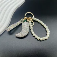 Креативный кулон для ключей от машины из глины с жемчугом и бриллиантами, милый брелок для ключей в виде фруктов