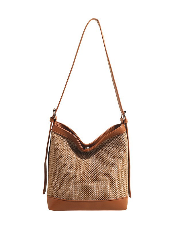 Vacaciones coreanas de playa tejidas bolsas de cubo de agua para mujeres 2026 nuevo estilo de alto nivel de color de choque casuales mochila de hombro