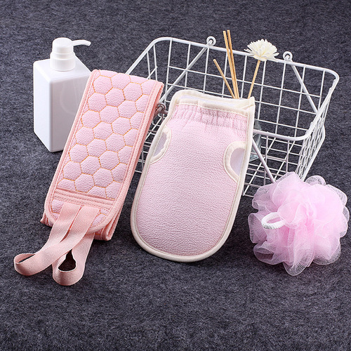 Three-piece bath towel set, thickened mud decontamination pull-back strip bath ball combination set, exfoliating bath gloves