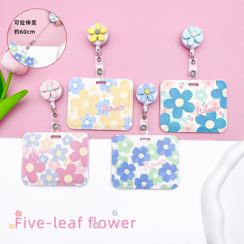 Slide cover embossed horizontal card holder student campus bus subway access control IC card bag anti-lost hanging neck protective cover wholesale