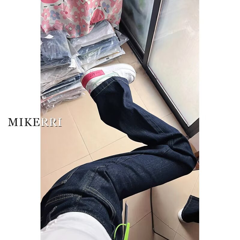 dark blue Version A Large Wide Leg Jeans Women's Spring New High Waist Loose Meat Covering Slimming Straight Leg Trousers