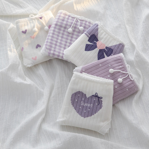 Pure desire taro purple sweet and cute girl underwear mid-waist briefs hip-covering pure cotton crotch women's underwear wholesale