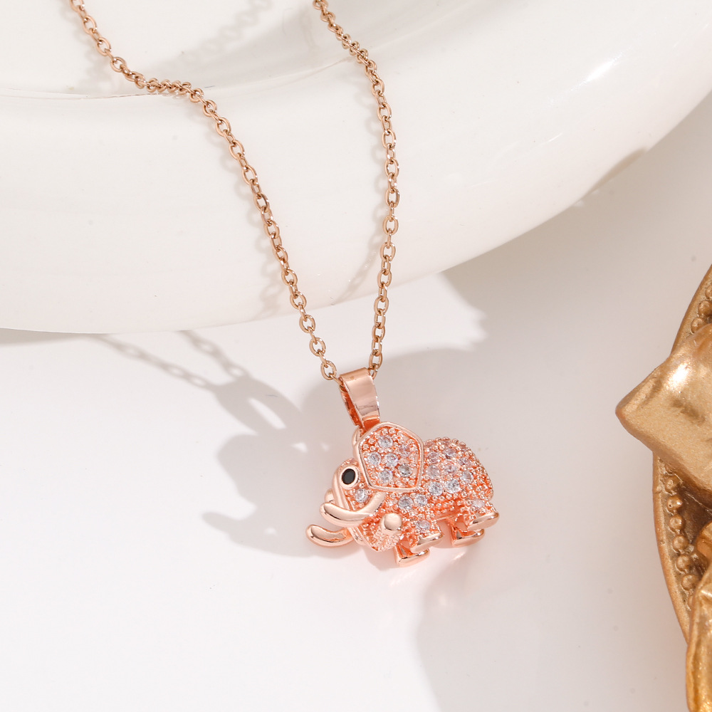 cable chain Chain Type 1 Piece Quantity Daily Occasion Wholesale Jewelry Cute Modern Style Elephant Titanium Steel Copper Plating Cable Chain Pendant Necklace
