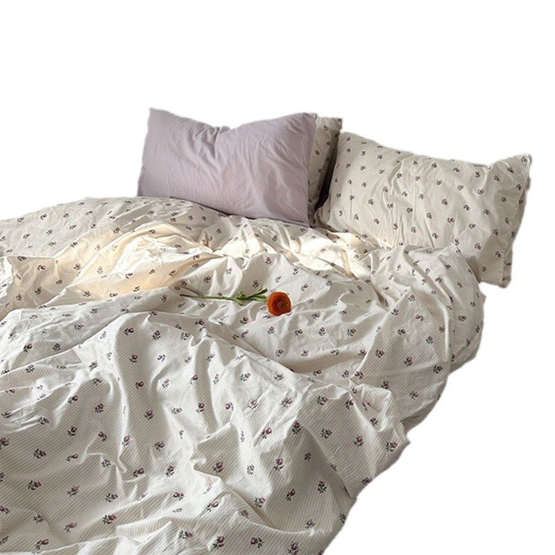 INS estilo coreano fresco 60 algodón conjunto de cuatro piezas floral pastoral estilo algodón edredón cubierta sábana ajustable conjunto de tres piezas 4