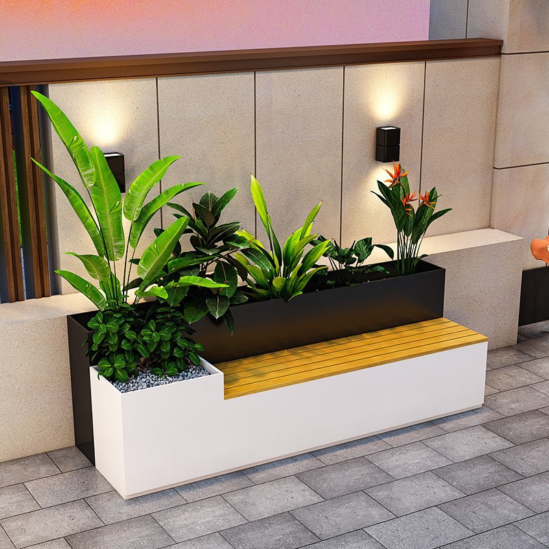 Caja de flores de balcón combinación de maceta de acero inoxidable terraza caja de plantación de tarjetas de escalones barandilla diseño gratuito caja de flores exclusiva