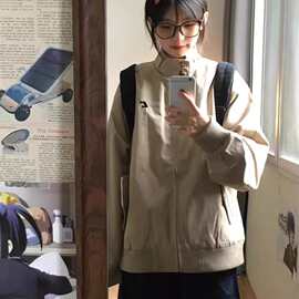 初秋夹克外套女春秋新款韩系小个子美式工装立领卡其色棒球服上衣