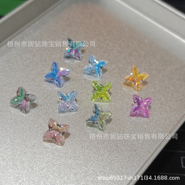 Two-Color Lucky Four-Leaf Clover DIY Material Kit 6*6mm Oxidized Cubic Zirconia Gradient Color Handmade Accessories Recommendation