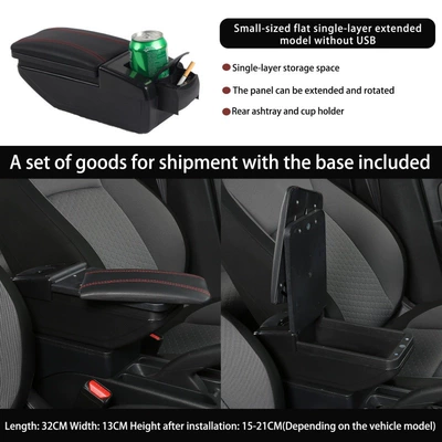 Armrest Box Multi-Functional Armrest | Armrest box - small-direct-face-single-layer-extended-without-usb-model-black-red-line