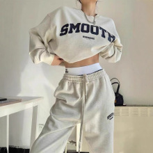 跨境欧美式休闲运动服套装女秋季宽松百搭卫衣卫裤学生跑步两件套