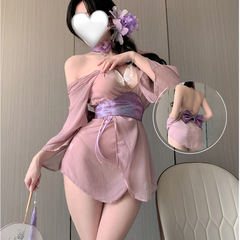 西诗日系娇妻睡衣浴袍和服睡裙网纱紫色韵味内衣收腰显瘦趣味浴袍