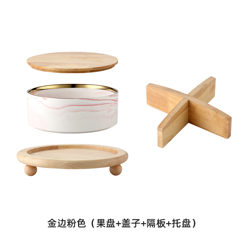 Caja de caramelo de roble de madera hogar sala de estar mesa de café plato de fruta seca de cerámica con tapa Internet Celebrity Snack plato de fruta