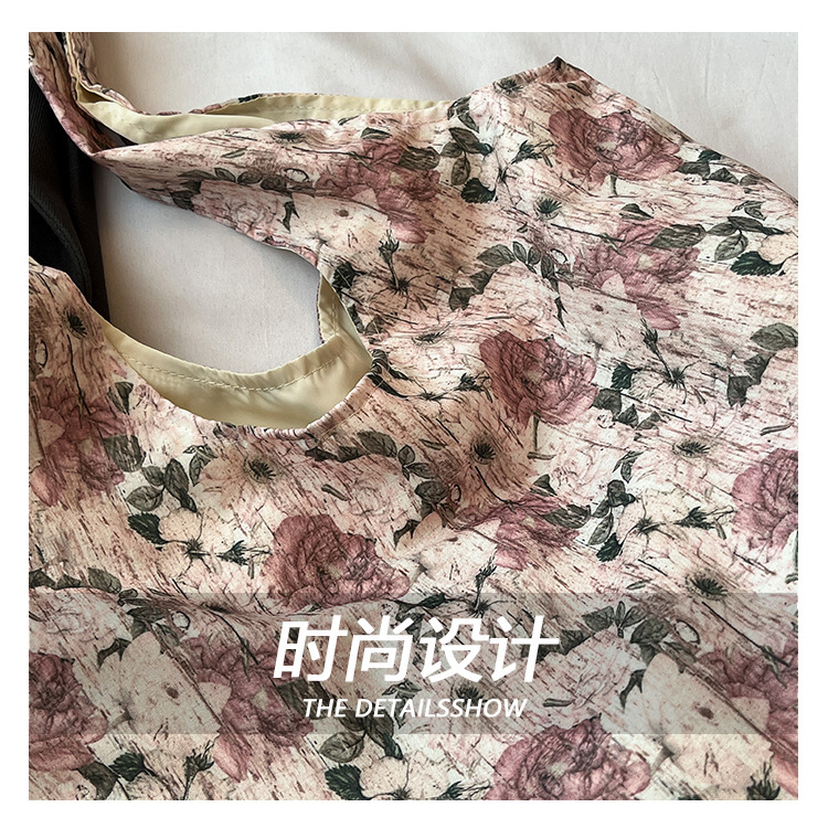 Summer new black and white floral fabric bag, large-capacity, artistic and laid-back style single-shoulder bag, fashionable and versatile crossbody bag undefined