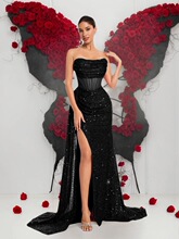 O 66752 Sequin Mermaid Slit Party Dress ��Ƭ�����B��ȹ