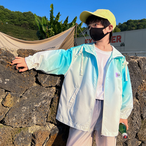 Children's Sun Protection Clothing Summer Children's Clothing Children's Letter Sun Protection Clothing Middle and Large Children's Casual Hooded Skin Clothing Fashion Outwear 