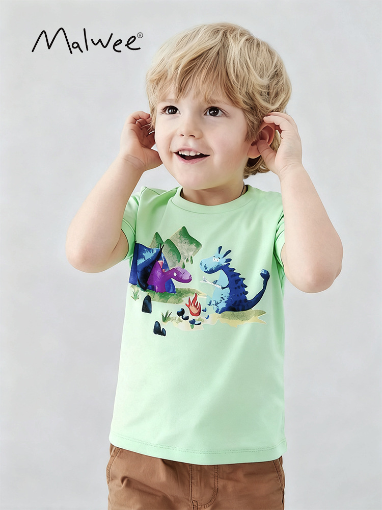 Malwee niño de manga corta verano nuevo estilo europeo y americano para niños camiseta de cuello redondo ropa infantil camiseta camiseta casual