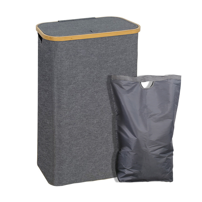 Cesta de ropa sucia transfronteriza con bolsillo interior con cubierta de bambú y madera plegable Cesta de almacenamiento de ropa sucia Cesta de ropa sucia