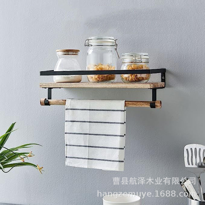 Cross-Border Wooden Wall Storage Rack Bathroom Toiletries Towel Storage Rack Kitchen Spice Organizer Roll Paper Rack