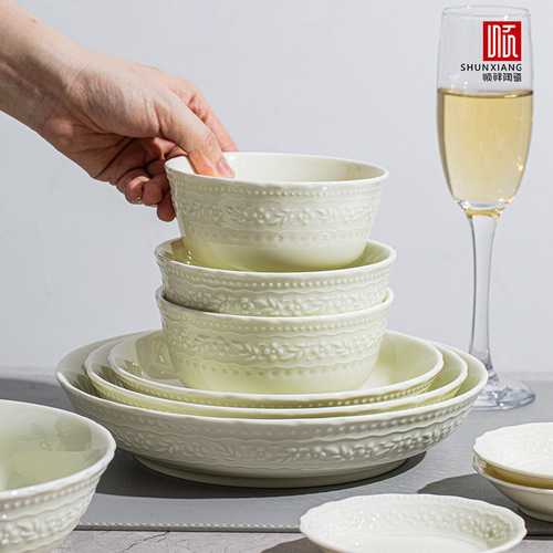 Shunxiang Ceramic Deep Plate Dinner Bowl Soup Bowl High-end Home Use Serving Plate Round Pure White Restaurant Steak Pasta Plate