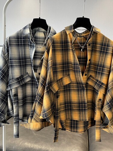 Bat-sleeve plaid shirt, women's morning and autumn clothes, 2025 this year's new spring and autumn long-sleeved shirt, thin coat