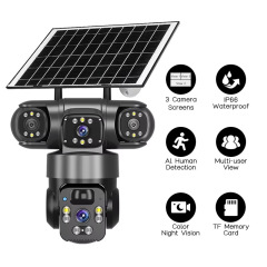 3目パノラマ360度3画面ワイヤレススマートwifi/4Gソーラーカメラ監視ガンボール一体