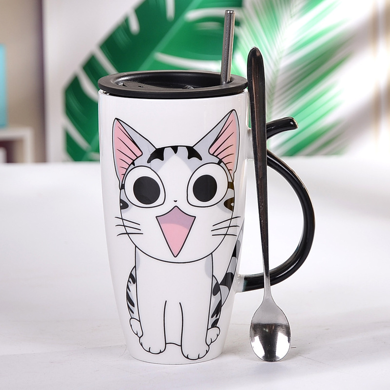 卡通大容量猫猫陶瓷杯带吸管家用水杯马克杯情侣对杯牛奶咖啡杯|undefined