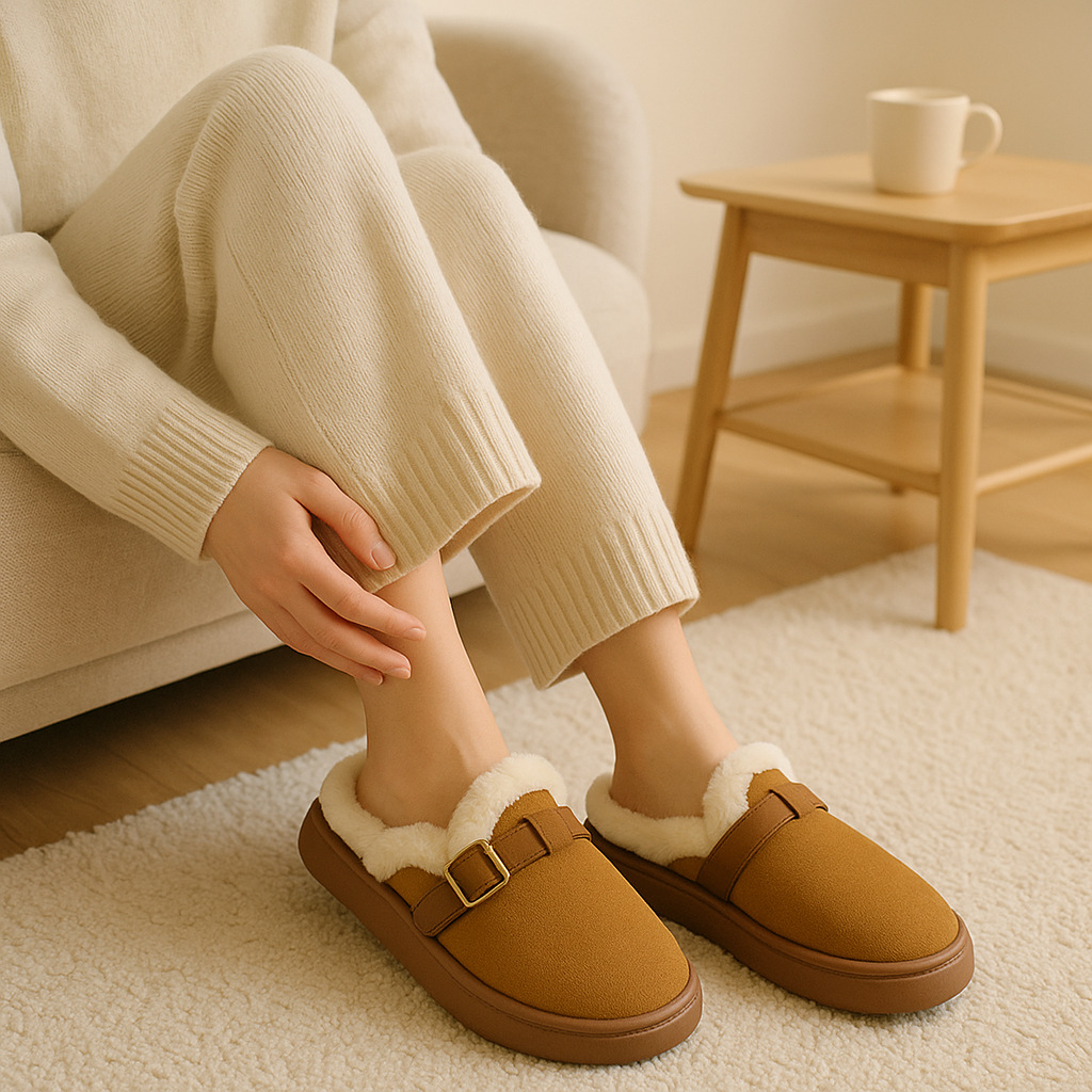 Cross-Border 2026 New Birkenstock Shoes for Women, Thick-Soled Eva Autumn and Winter Indoor Home Plush Warm Cotton Slippers