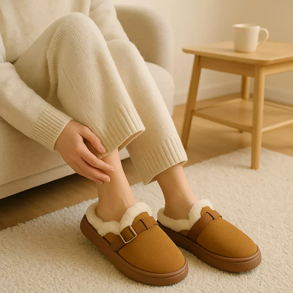 2025新款勃肯鞋女士秋冬季室内家居毛毛绒厚底保暖棉拖鞋