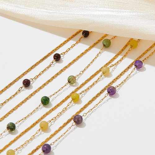 Dongguan titanium steel jewelry wholesale European and American natural stone beads high-end stainless steel necklace bracelet anklet set