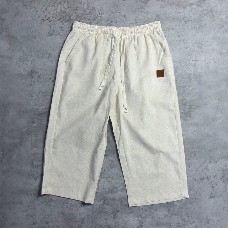 Cross-border men's linen cropped summer loose lightweight casual linen pants with elastic waist for men's casual home comfort Cross-border men's linen cropped summer loose lightweight casual linen pants with elastic waist for men's casual home comfort