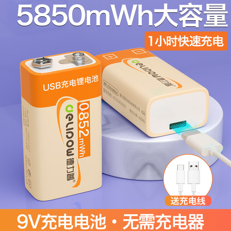 Delip 9v lithium battery usb charging large capacity square microphone multimeter nine volt detection dedicated battery