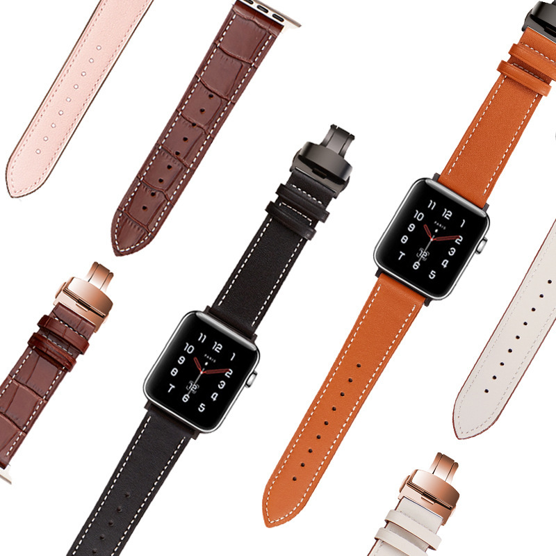 For Apple Watch 456SE Generation Smart Watch Leather Strap Butterfly Buckle a Apple Leather Strap For Apple Watch 456SE Generation Smart Watch Leather Strap Butterfly Buckle a Apple Leather Strap