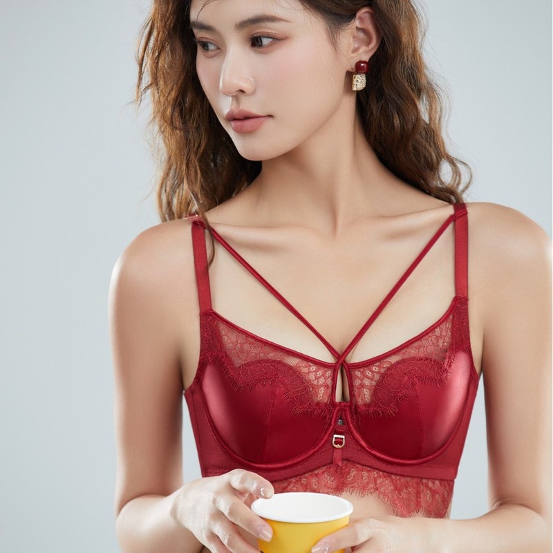 8598奢华缎面内衣女轻薄大胸显小聚拢软钢圈调整型上托防下垂文胸|undefined