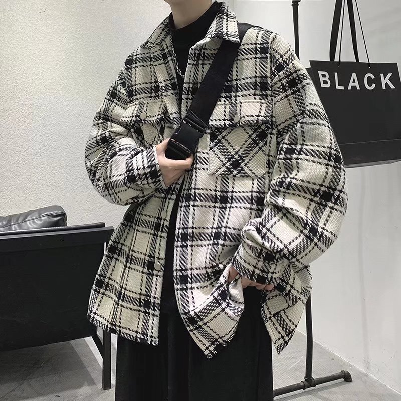 Light mature style houndstooth woolen workwear coat men's all-match Ruan Shuai Korean style youth Korean style trendy jacket
