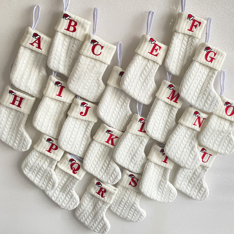 Decoraciones transfronterizas calcetines de punto calcetines de lana letras bordadas bolsa de regalo de dulces PARA NIÑOS Calcetines de Navidad blancos bolsa de regalo