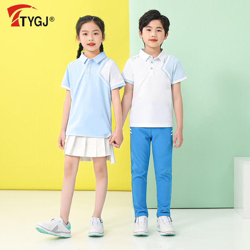 New Golf Children's Clothes Boys and Girls Short-sleeved Ball Clothes Teenagers Middle and Large Children's T-shirt Top Short-sleeved