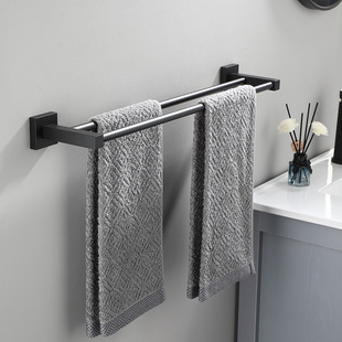 Black Towel Rack Double Pole Bathroom Double Layer Towel Bar Bathroom Hardware Pendant No Punching and Moisture-Proof