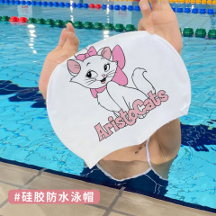 大人用シリコン防水ヘッド高弾水泳耳保護サイズメアリー猫水泳帽女性ロングヘアかわいい水泳帽