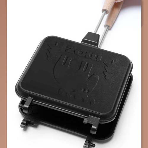 New MOZ Sheep Removable Wood Handle Sandwich Pan Breakfast Toast Bread Double Sided Non-Stick Coated Frying Pan