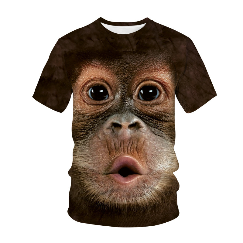 Funny Gorilla Short-Sleeved Men's Funny Spoof 3D Animal Monkey Short T-Shirt Plus Size Clothing Half-Sleeved Summer