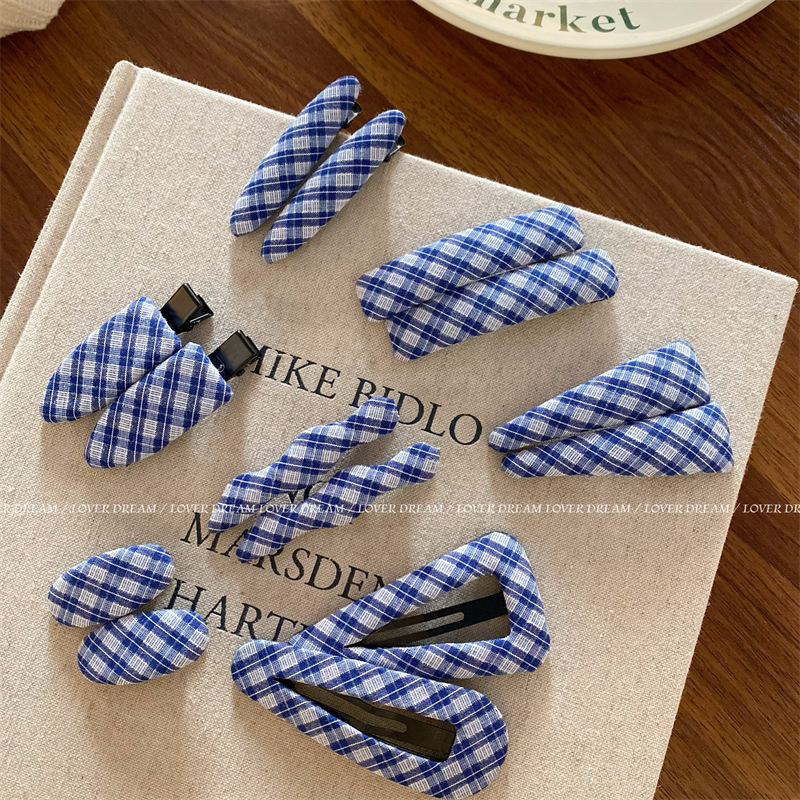 South Korea Ins New Blue Plaid Geometric Hairpin Sweet College Style Bangs Clip Side Clip Hair Accessories for Women