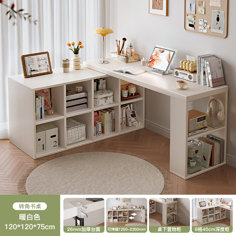 Escritorio de esquina Dormitorio Escritorio de computadora para niñas Escritorio en forma de L de madera maciza Librería Escritorio de oficina de esquina integrado Banco de trabajo