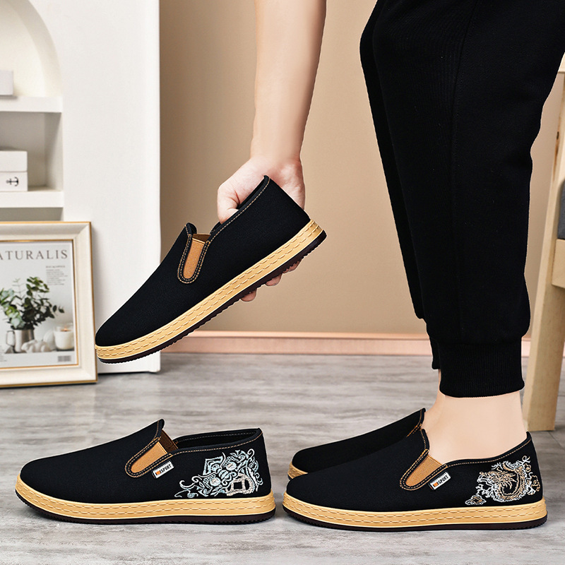 Pánské boty nové čínské vyšívané plátěné boty v etnickém stylu s mělkými ústy, jednoduché boty s jedním pedálem, běžné boty staré pekingské látkové boty_voghion.com