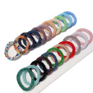 Korean Hot Sale Sequin Crystal Colorful Elastic Leather Strap Hair Ring Pontail Simple Elegant Exquisite Headband Bracelet Dual-Use