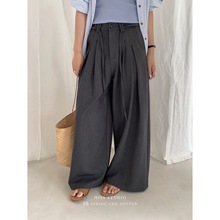 MISS STUDIO 2025早春韩版休闲风系带垂感西裤女装(配腰绳)W538