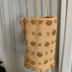 ビーズ刺繍バケットバッグ 2025 夏デニムショルダーバッグ新中国風のファッション多用途クロスボディバッグ女性のバッグ