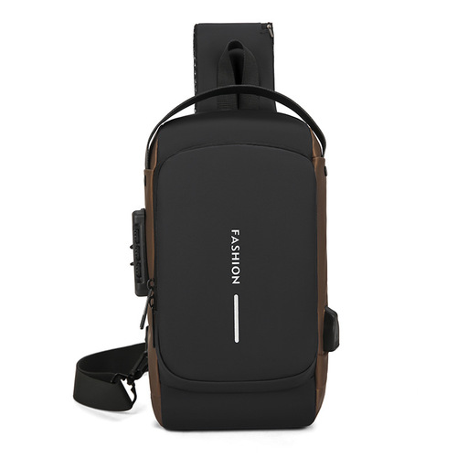 Password lock anti-theft chest bag for men, motorbike bag, outdoor waterproof unisex crossbody USB charging chest bag