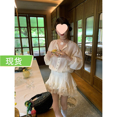 Le rouge周美美清雅詩篇ロマンチックレース筋理感シャツショートパンツセット