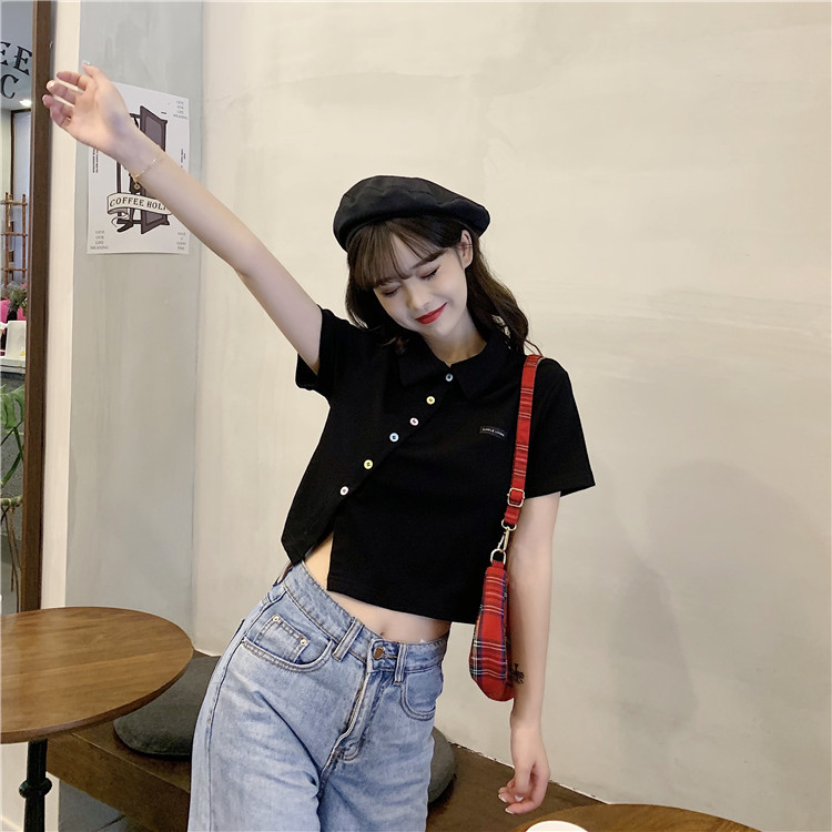 Women's T-shirt Short Sleeve T-Shirts Patchwork Button Simple Style Solid Color display picture 36