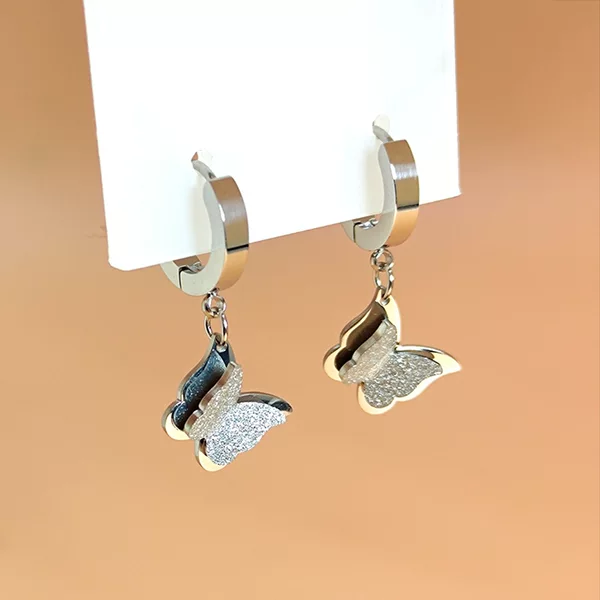 Titanium steel fashion 18K rose gold butterfly Joker earrings earrings female Korean frosted cute sweet earrings wholesale