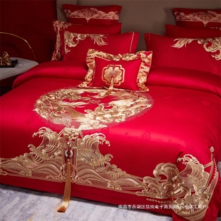140-Count High-End Wedding Four-Piece Set Pure Cotton Embroidered Quilt Cover Wedding Ten-Piece Set Wedding Quilt Dowry Bedding 4